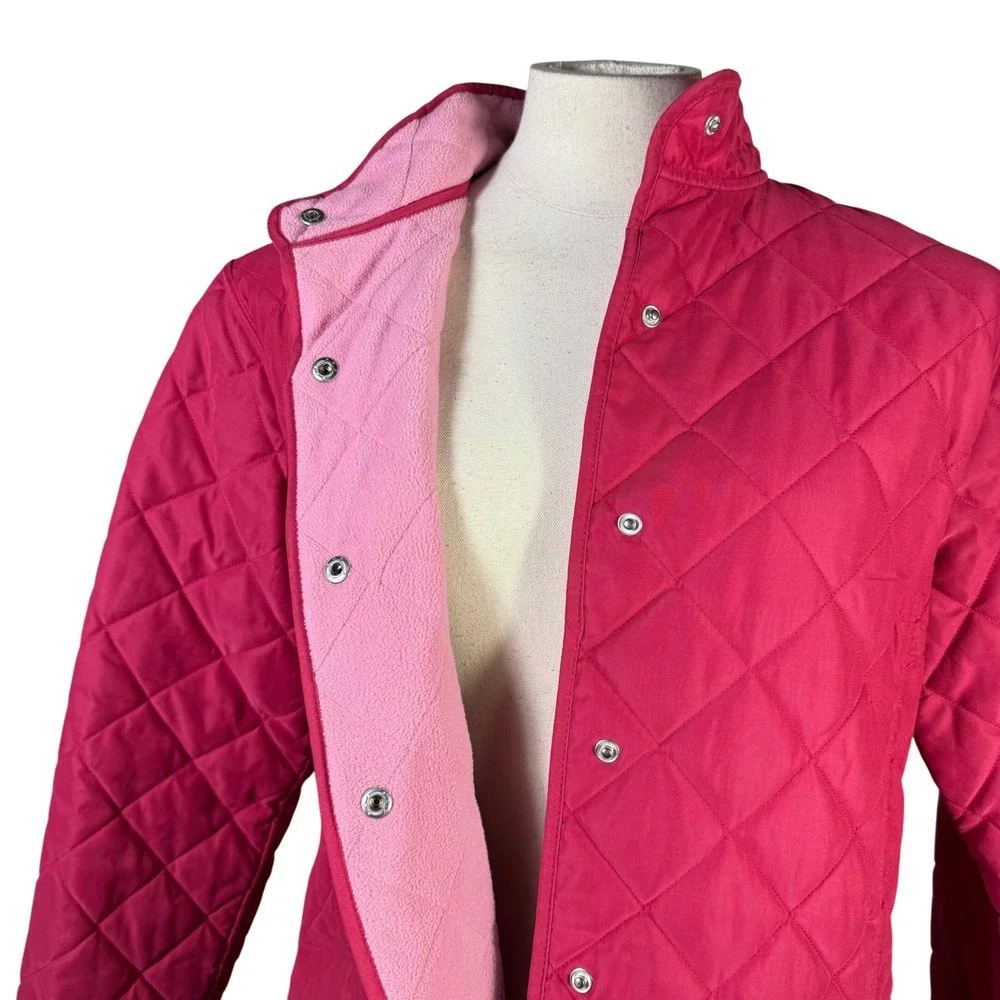 Van Heusen Quilted Jacket Pink Button Front Pockets Stand Collar Women Sz L - Picture 3 of 11